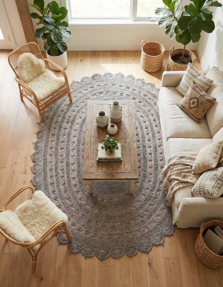 Detail image of  7' 10 x 10'  Hand Braided Jute Oval Rug