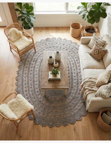 Gray Handmade Braided Jute Oval Rug
