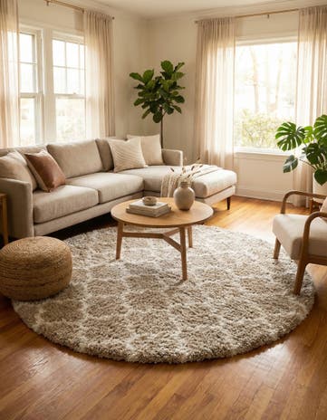 Taupe Moroccan Shag Round Rug