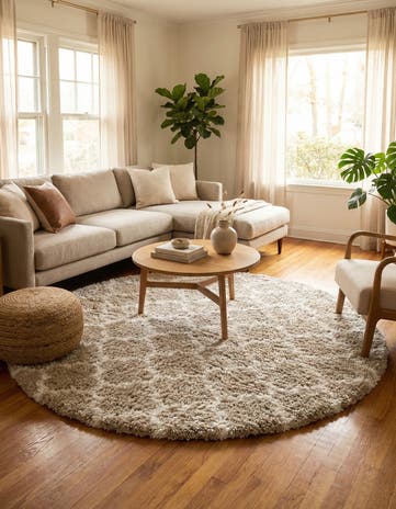 Taupe Moroccan Shag Round Rug