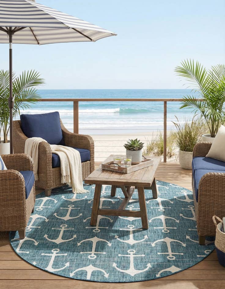 Detail image of 7' 10 x 10'  Washable Coastal Indoor / Outdoor Oval Rug