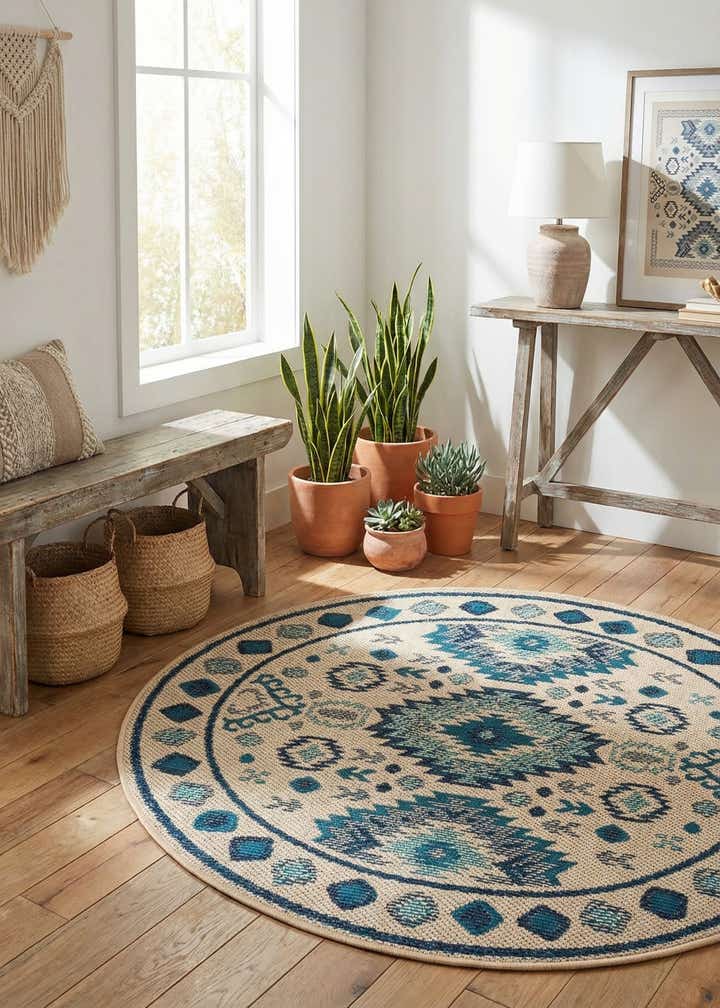 4' x 4' Easy-Clean Baja Indoor / Outdoor Round Rug