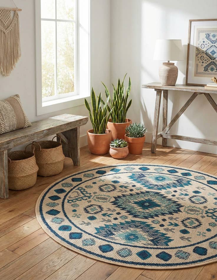 Detail image of 4' x 4' Easy-Clean Baja Indoor / Outdoor Round Rug
