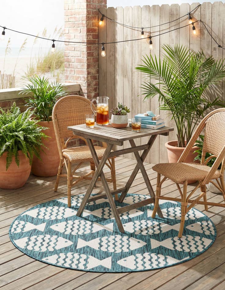 Detail image of 3' 1 x 3' 1  Washable Coastal Indoor / Outdoor Round Rug