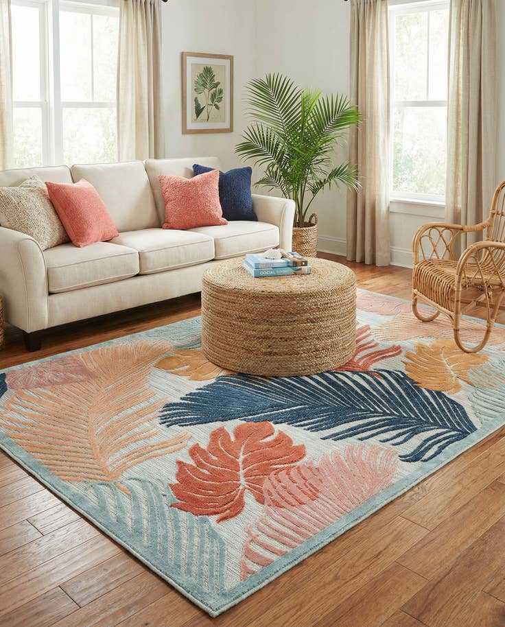 Detail image of 5' 2 x 8' Easy-Clean Botanical Indoor / Outdoor Rug