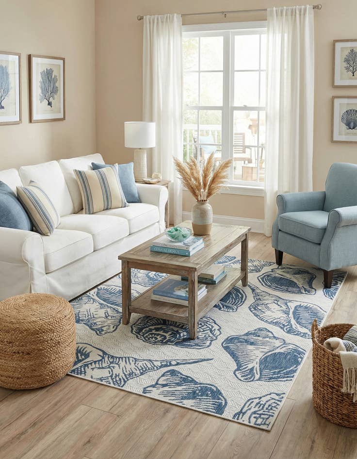 Detail image of 5' 3 x 7'  Washable Coastal Indoor / Outdoor Rug