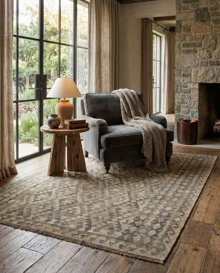 5' 10 x 7' 11 Hand Woven Kilim Maymana Wool Rug