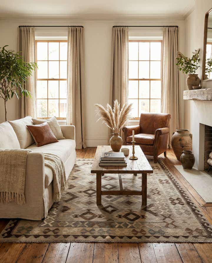 5' 4 x 6' 5 Hand Woven Kilim Maymana Wool Rug