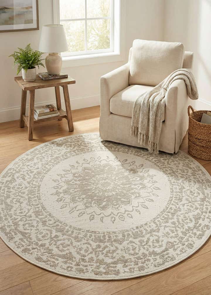 6' x 6' Easy-Clean Traditional Indoor / Outdoor Round Rug