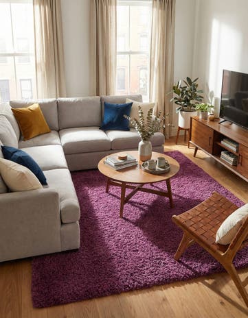 Eggplant Purple Solid Shag Square Rug