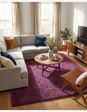 Eggplant Purple Solid Shag Square Rug