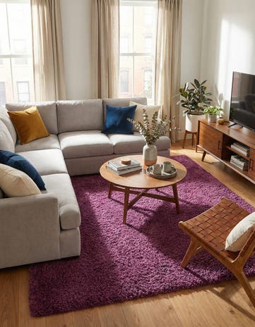 Eggplant Purple Solid Shag Square Rug