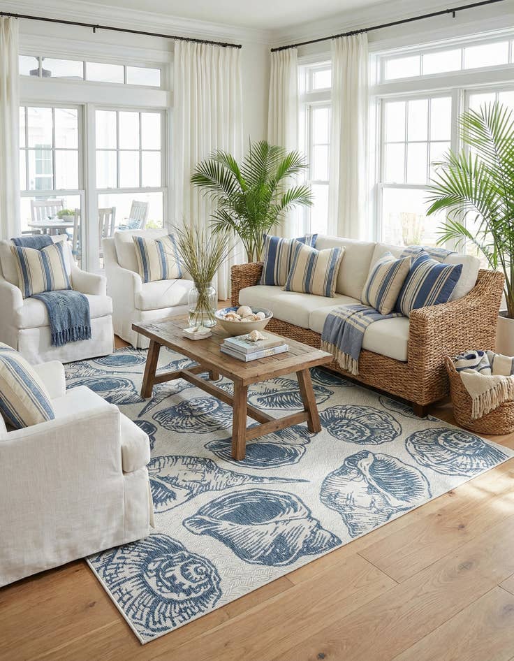 Detail image of 7' 10 x 10'  Washable Coastal Indoor / Outdoor Rug