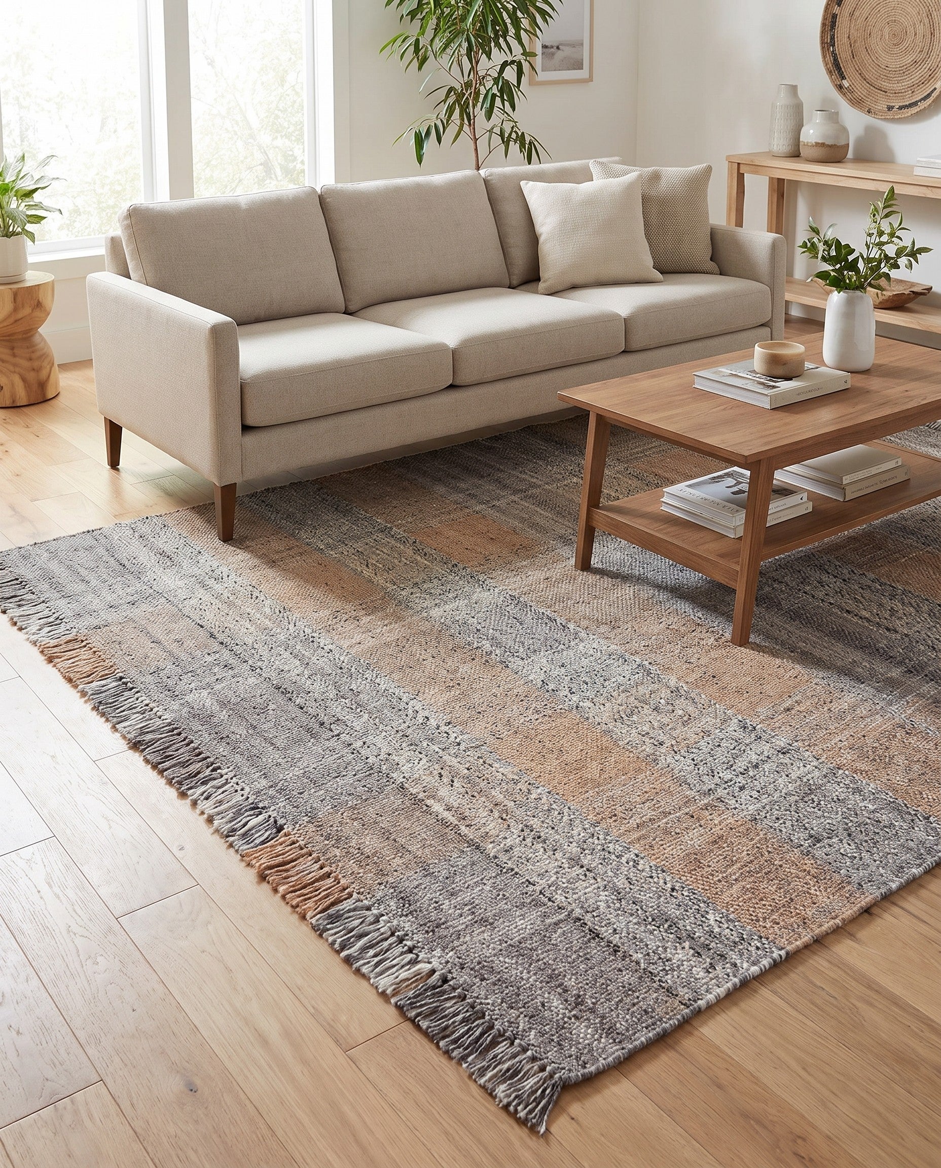 6' 1 x 9' Easy-Clean Eco Plaid Washable Indoor / Outdoor Rug