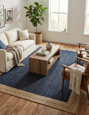 Navy Blue Handmade Braided Jute Rug