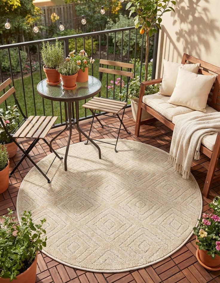 Detail image of 3' x 3'  Washable Sabrina Soto Indoor / Outdoor Round Rug