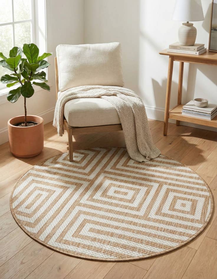 Detail image of 3' x 3'  Washable Modern Indoor / Outdoor Round Rug