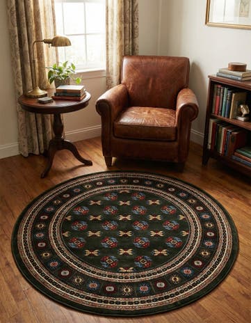 Dark Green Bokhara Round Rug