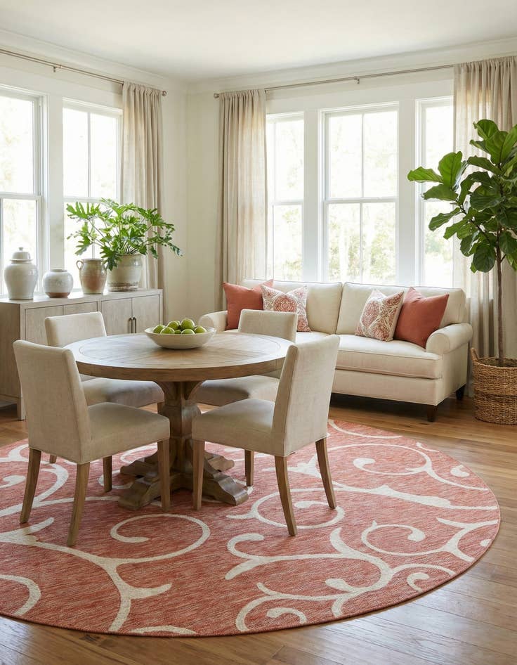 Detail image of 10' 8 x 10' 8 Easy-Clean Botanical Indoor / Outdoor Round Rug