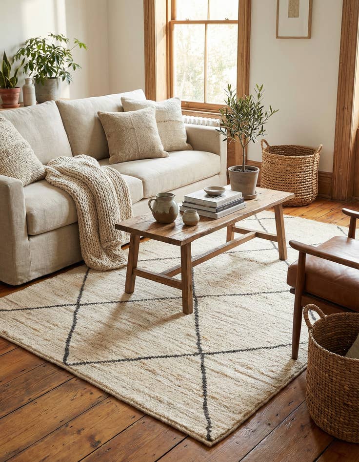 Detail image of 4' 10 x 7' 10 Hand Knotted Moroccan Wool Rug