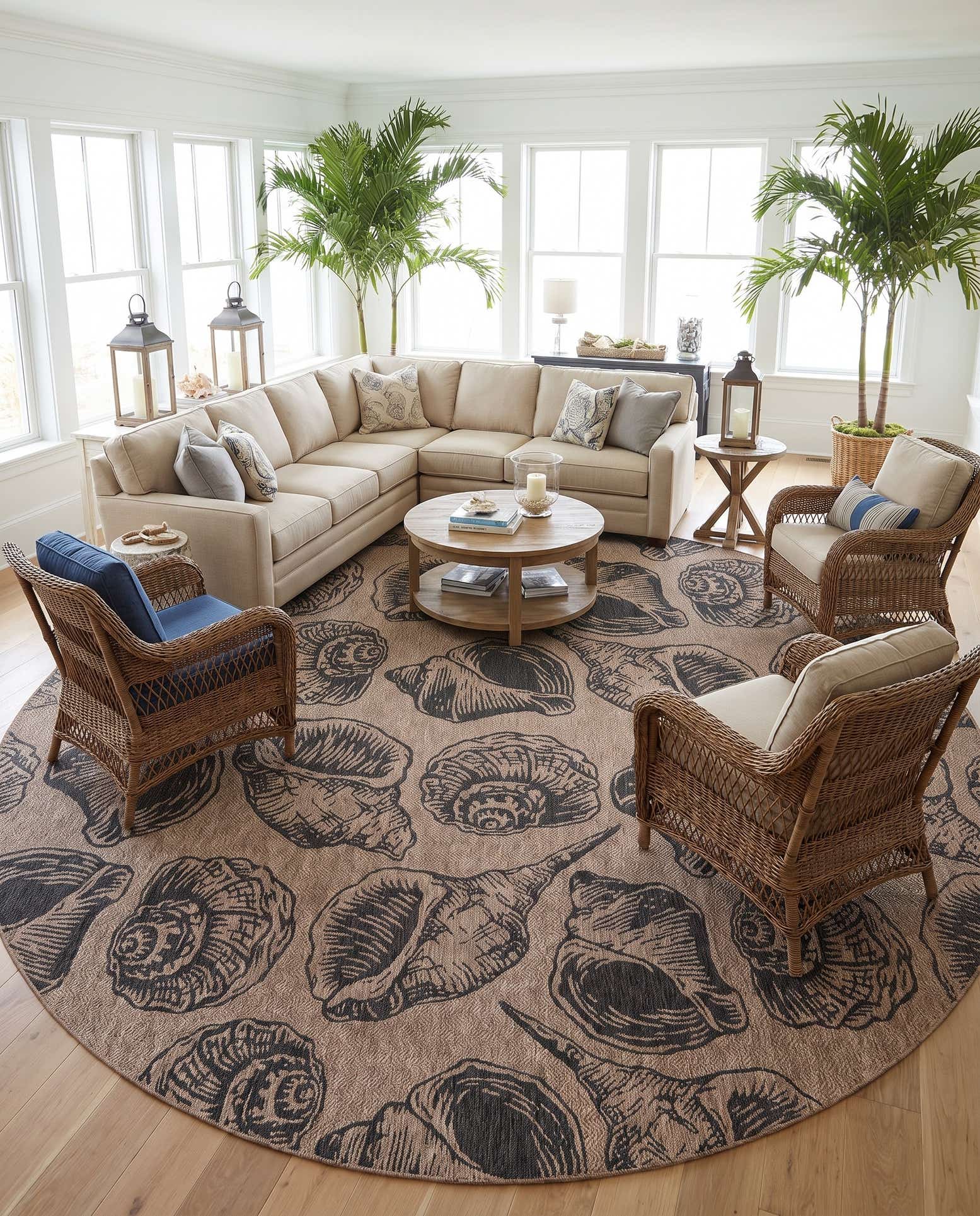 12' x 12' Easy-Clean Coastal Indoor / Outdoor Round Rug
