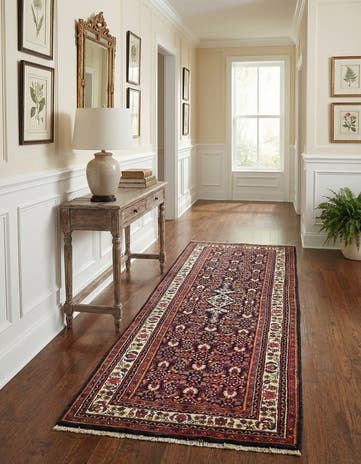 3' 7 x 10' 5 Hand Knotted Hossainabad Persian Wool Runner Rug