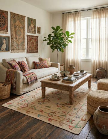 5' 5 x 7' 9 Hand Woven Kilim Suzani Wool Rug