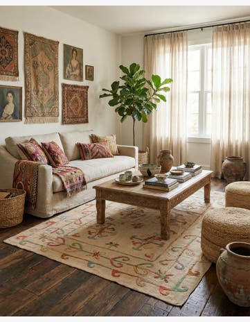 5' 5 x 7' 9 Hand Woven Kilim Suzani Wool Rug
