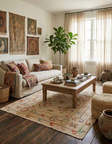 5' 5 x 7' 9 Hand Woven Kilim Suzani Wool Rug