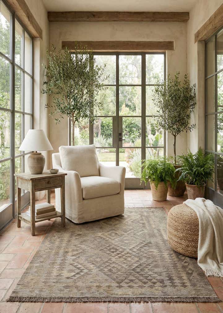 4' x 5' 9 Hand Woven Kilim Maymana Wool Rug