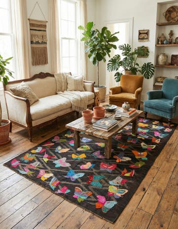 5' 3 x 8' 3 Hand Woven Kilim Suzani Wool Rug