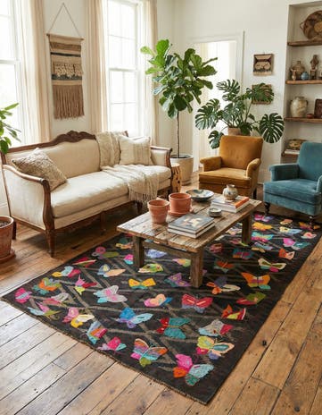 5' 3 x 8' 3 Hand Woven Kilim Suzani Wool Rug