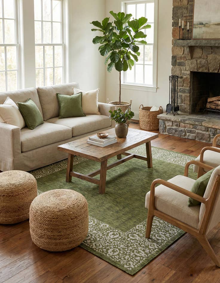 Detail image of 10' 8 x 10' 8  Washable Border Indoor / Outdoor Square Rug