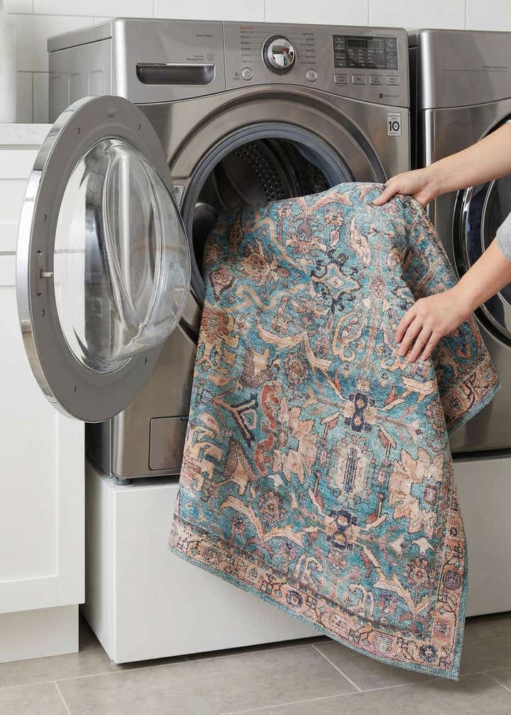 7' 3 x 7' 3 Washable Nostalgia Square Rug