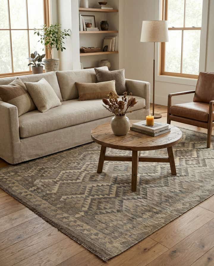 4' 11 x 6' 10 Hand Woven Kilim Maymana Wool Rug