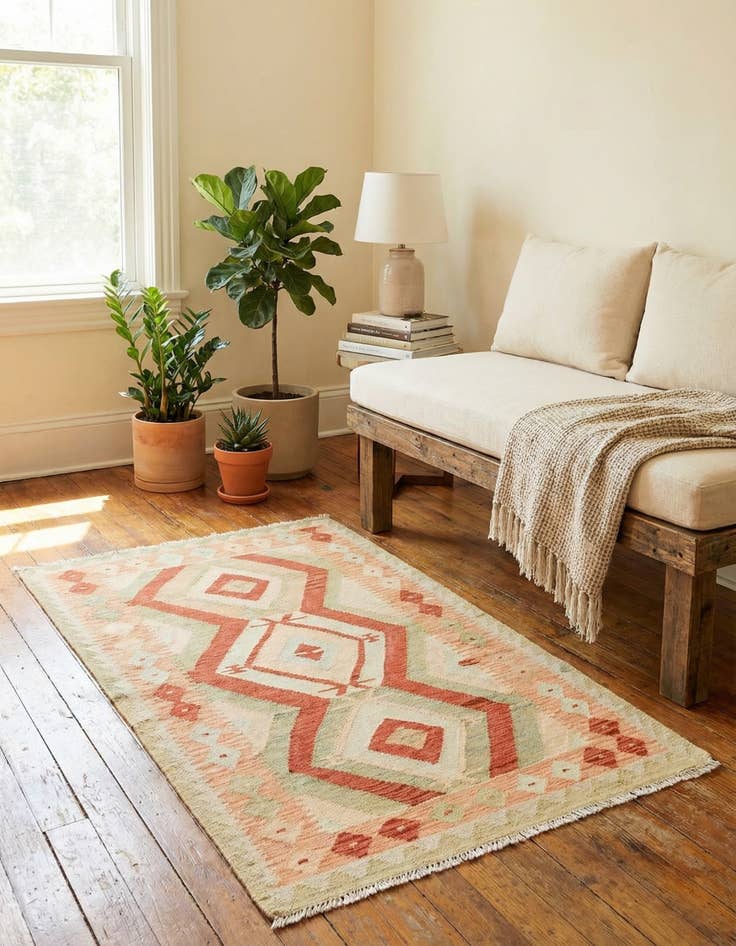 Detail image of 2' 9 x 4' 3  Hand Woven Kilim Waziri Wool Rug