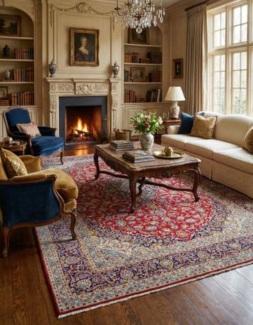 9' 8 x 13' 1 Hand Knotted Kashan Persian Wool Rug