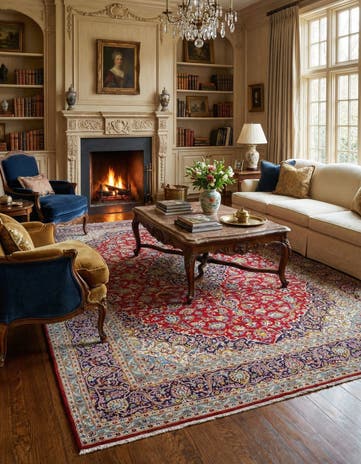 9' 8 x 13' 1 Hand Knotted Kashan Persian Wool Rug
