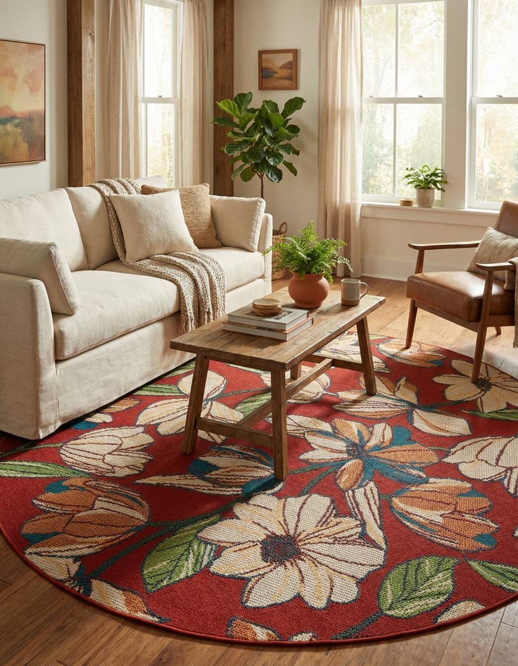 Detail image of  7' 10 x 7' 10  Washable Baja Indoor / Outdoor Round Rug