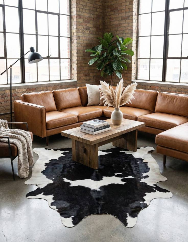 Detail image of 6' 5 x 6' 8 Cowhide Leather Square Rug