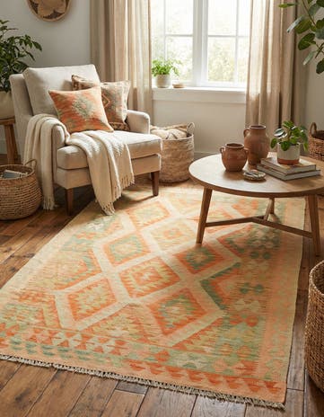 3' 3 x 5' 2 Hand Woven Kilim Waziri Wool Rug
