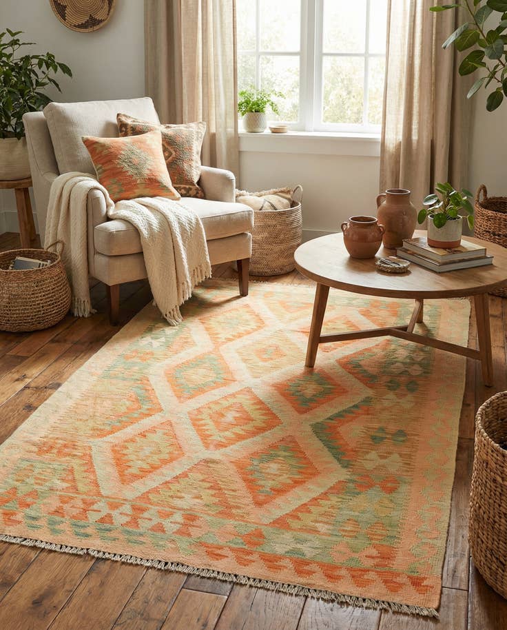 Detail image of 3' 3 x 5' 2 Hand Woven Kilim Waziri Wool Rug