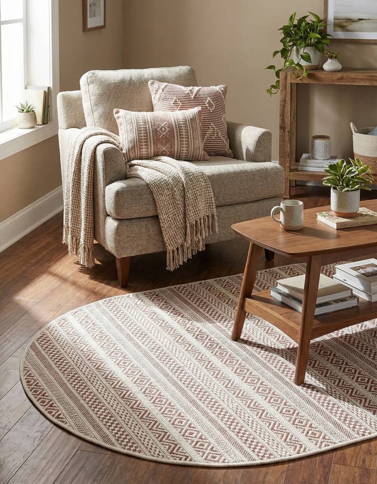 Detail image of 3' x 5' 3  Washable Striped Indoor / Outdoor Oval Rug