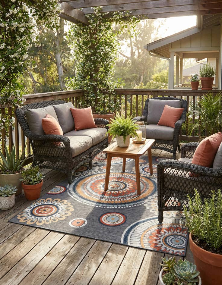 Detail image of  5' 2 x 8'  Washable Botanical Indoor / Outdoor Rug