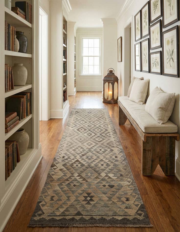 Detail image of 2' 9 x 9' 11 Hand Woven Kilim Maymana Wool Runner Rug