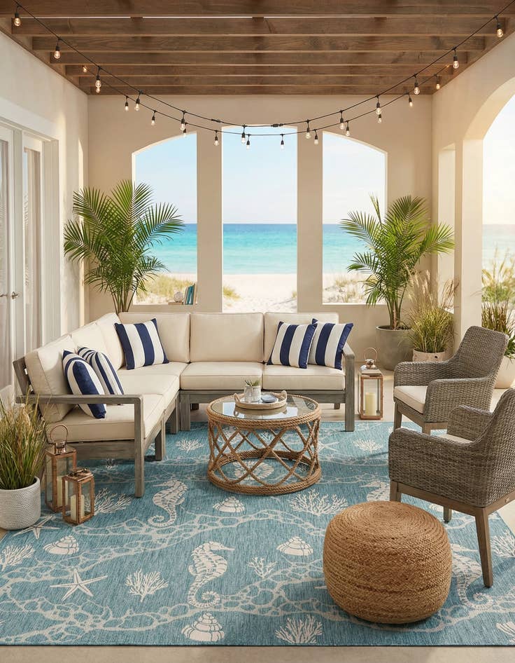 Detail image of 13' x 13'  Washable Coastal Indoor / Outdoor Square Rug