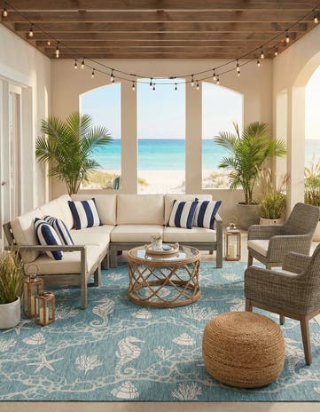 13' x 13' Easy-Clean Coastal Indoor / Outdoor Square Rug