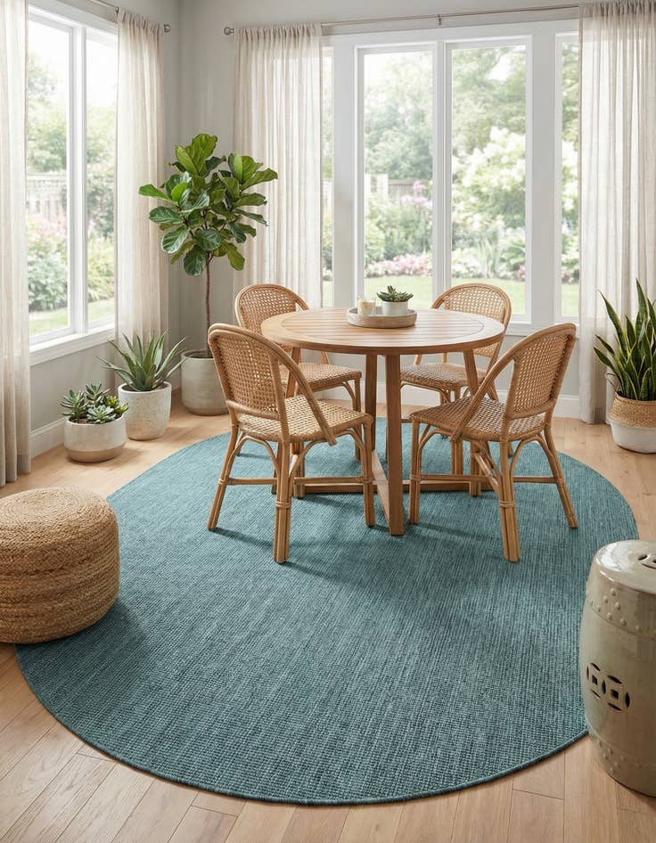 Detail image of 7' 10 x 10' Easy-Clean Solid Indoor / Outdoor Oval Rug