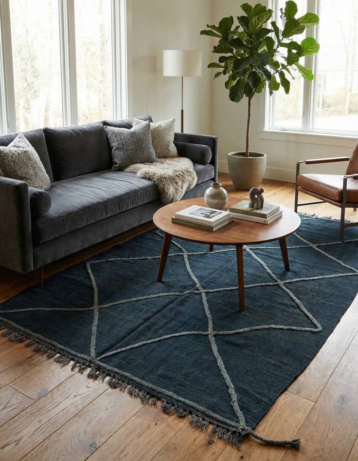 Detail image of  4' 5 x 6'  Hand Woven Kilim Modern Wool Rug