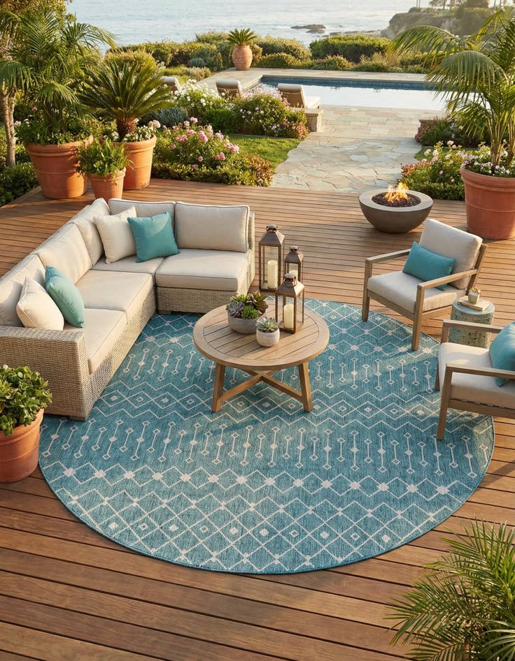 Detail image of  10' 8 x 10' 8  Washable Lattice Indoor / Outdoor Round Rug